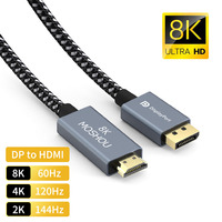 DisplayPort 1.4 to HDMI 2.1 Cable 8K@60Hz 4K@120Hz Mini DP to HDMI HDR Video Cord for Amplifier TV PS4 PS5 RTX3080 NS Projector