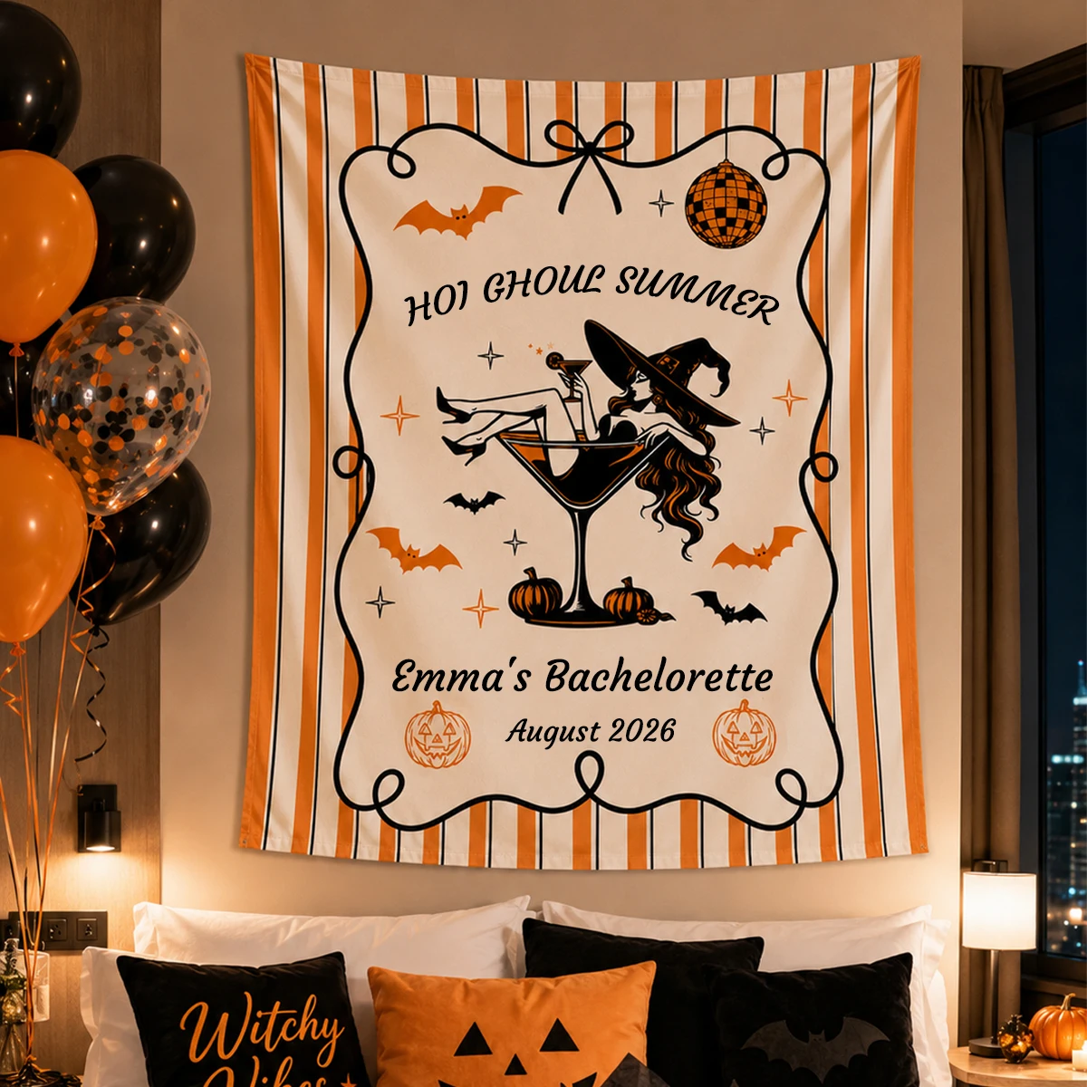 Custom Halloween Flag, Retro Halloween Party Banner,Custom Witch Tapestry, Spooky Hen Party Decor,Custom Holiday Flag. view 4