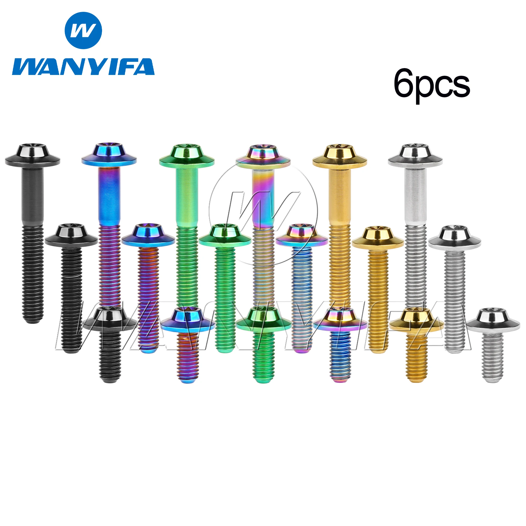 Wanyifa 6pcs Titanium Bolt M6x10 12 15 20 25 30 35mm Butterfly Umbrella Torx T30 Head Screws for Motorcycle Disc Brake