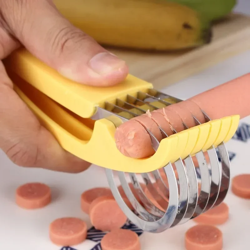 Kreatywna krajalnica do bananów Krajalnica do kiełbasy Krajalnica do warzyw i owoców Ostra krajalnica do bananów ze stali nierdzewnej Akcesoria kuchenne — zdjęcie 2