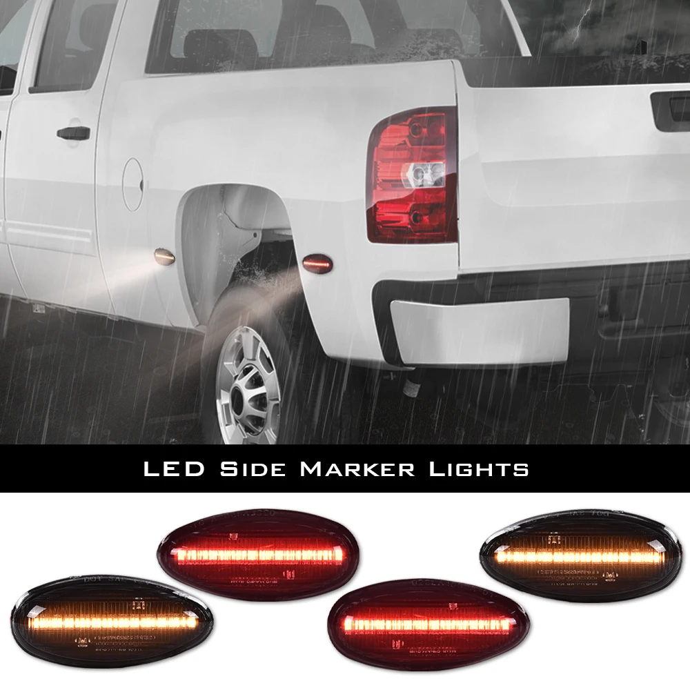 

4Pcs Rear Led Side Marker Lights Smoke Lens Black Housing Fit for 2001-2014 Silverado 2500 15793902, 16530173, 16530177