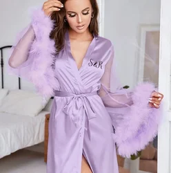 Feather Personalized Wedding Robe Bachelorette Custom Robes For Bridesmaid Team Bride Gifts Bridal Shower Dressing With Name