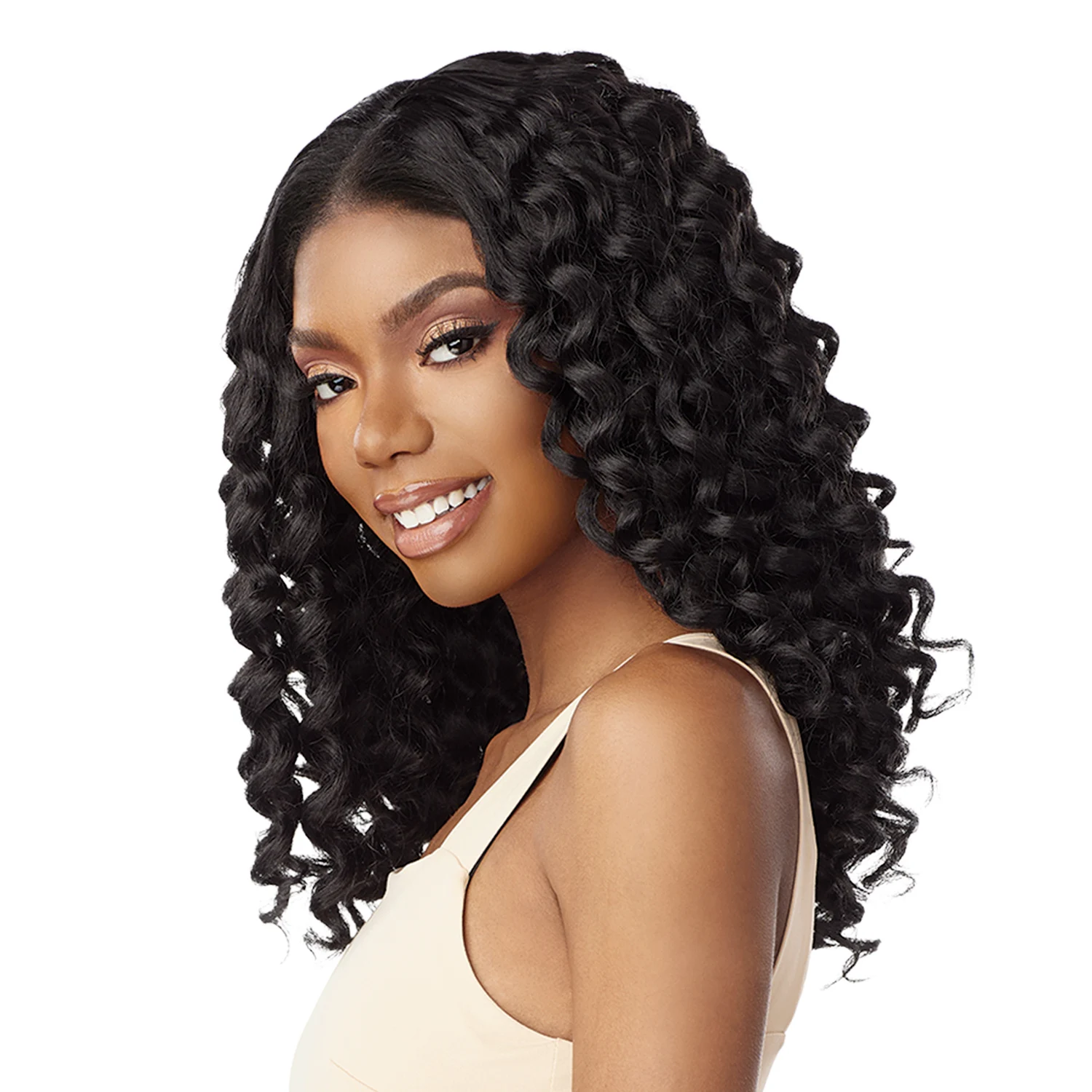 

Sensationnel HD Синтетический парик спереди, кудри Kinks N Co, бесклеевые, странные края, Y-образная часть, кудрявый стержень, завитки 18 дюймов