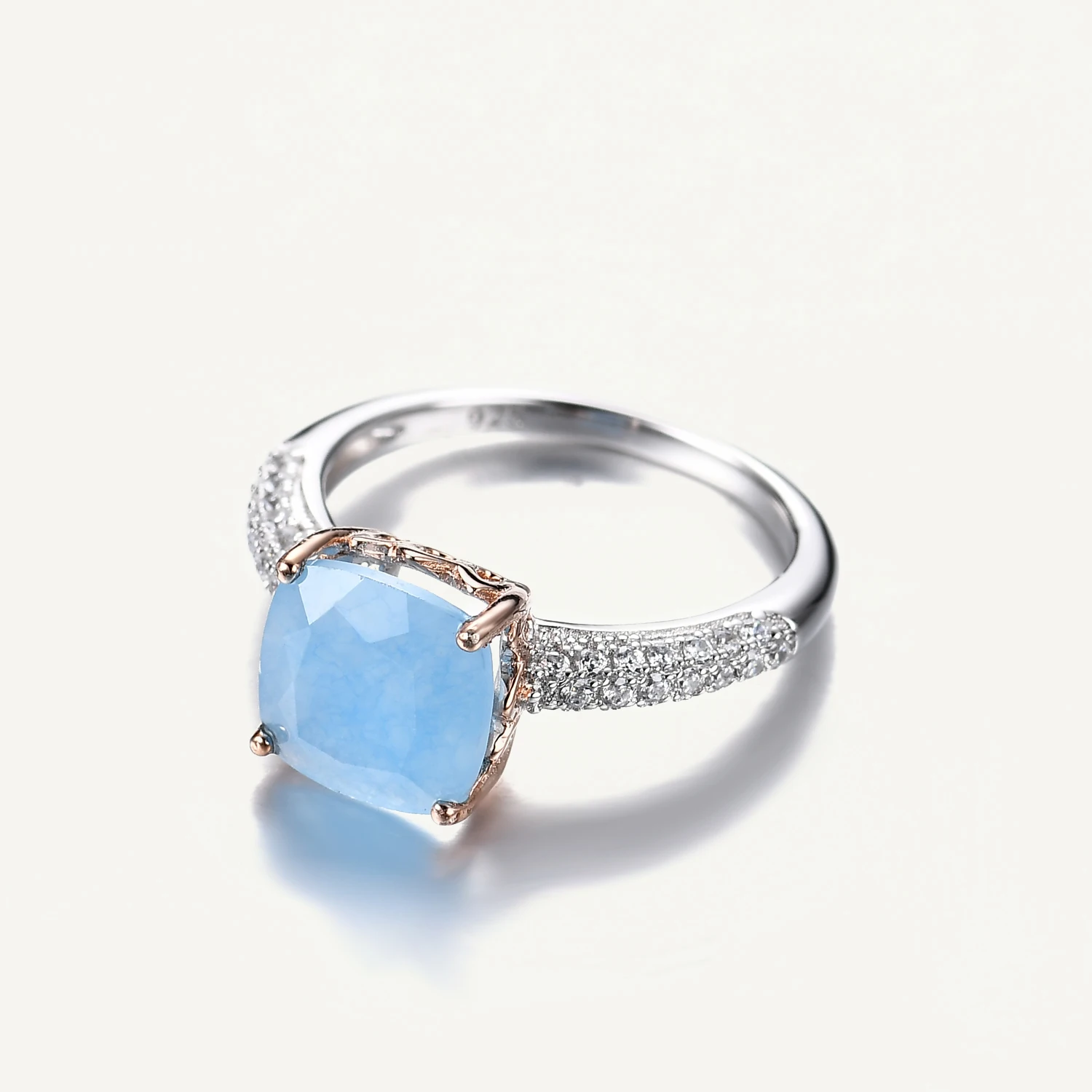 Imagem -02 - Gems Beleza Natural Aqua-azul Anel de Quartzo Real 925 Prata Esterlina Cocktail Anel Mão Incrustada Jóias Finas para a Mulher