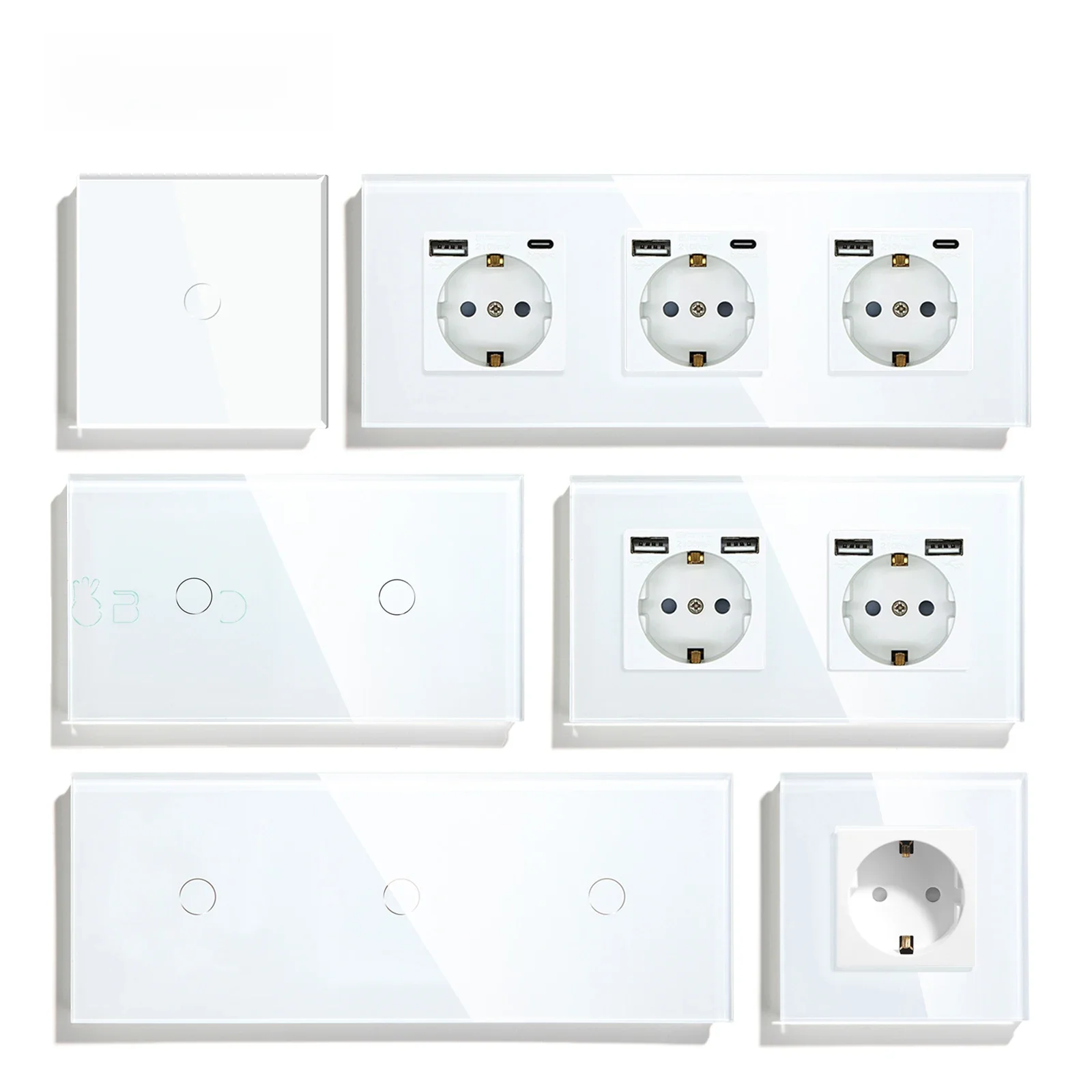BSEED Touch-Lichtschalter mit LED-Hintergrundbeleuchtung, EU-Wandsteckdosen, Schalter mit Glaspanel, max. Belastung 300W, 1/2/3-Gang 1-Weg-LED-Lichtschalter
