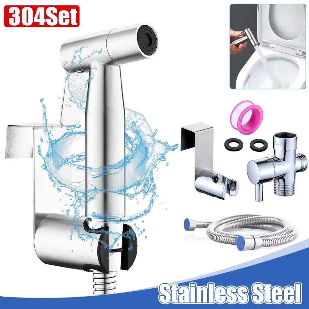 Handheld Bidet Spray Gun Portable High Pressure Bidet Spray Gun Set Bathroom Cleaning Women's Washing Toilet Accessories