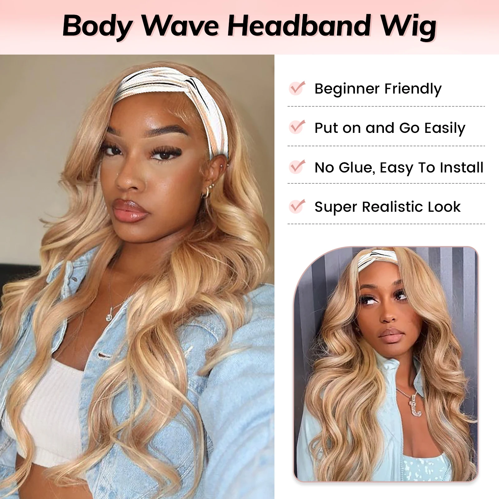 Cinza loira onda do corpo perucas para mulheres yaki perucas usar e ir perucas sem cola sintético bandana resistente ao calor cabelo 18 polegada