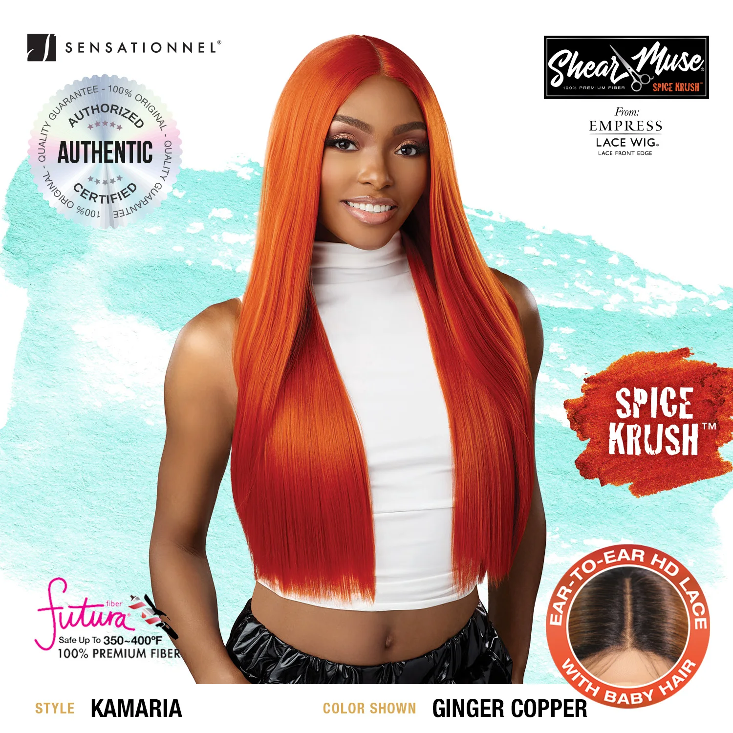 Sensationnel Shear Muse HD Lace Front Wig Empress Edge Spice Krush Kamaria - Long, Natural Look, Ready-to-Wear Style