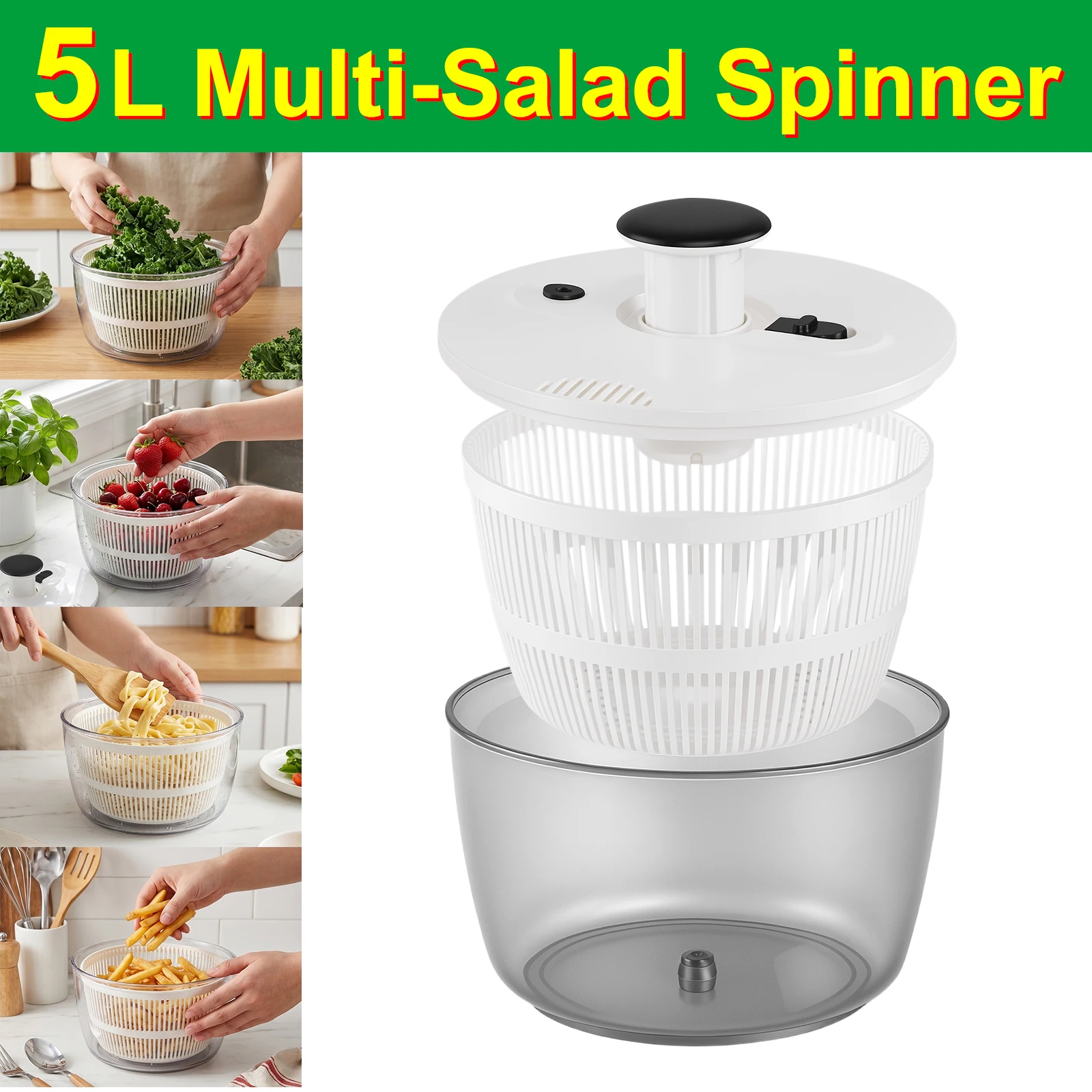 Centrifuga per insalate, asciugatrice manuale per verdure, 24,5 cm, cestello multifunzionale per lavare e asciugare frutta, centrifuga per insalate e lattuga, ideale per la preparazione di insalate in