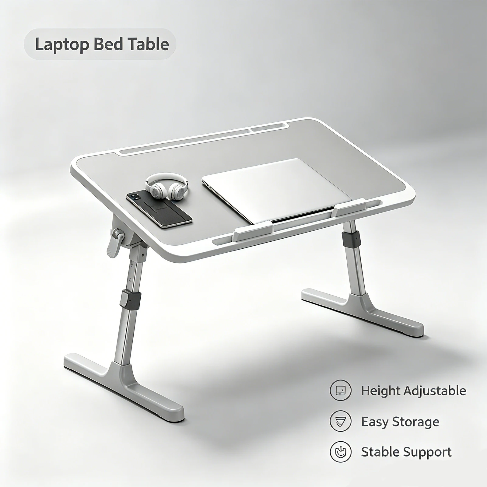 Verstellbarer, faltbarer Laptop-Bett-Tisch mit beweglichem Anti-Rutsch-Stopper, 5 Höhen, 4 Winkel, Notebook-Tisch für Bett, Sofa, Camping, Lesen, Frühstückstablett