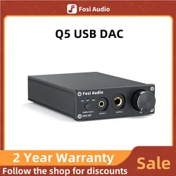 Fosi Audio Q5 DAC Converter USB Digital-to-Analog Adapter ESS9018K2M Decoder & Headphone Amplifier & Mini Stereo Preamplifier