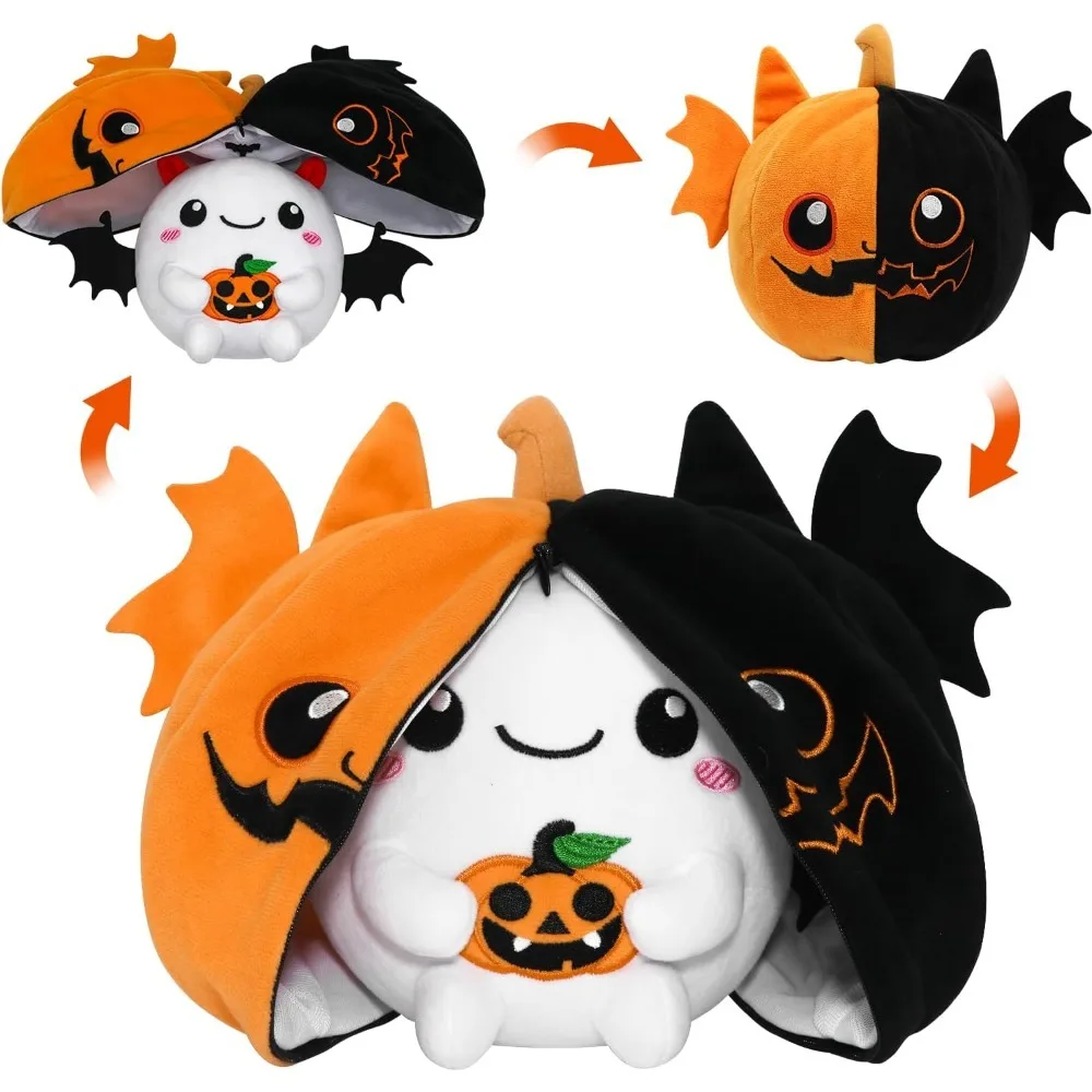 Halloween knuffel omkeerbaar vleermuis geest pluche, getransformeerde pompoen pluche rits, vleermuis geest knuffeldier schattige knuffel Bir