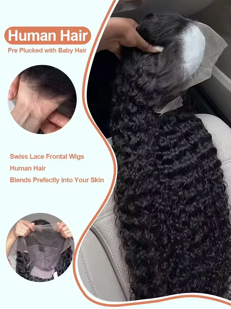 Wig Rambut Asli 40 Inch 13x6 Deep Wave Lace Front Wig HD Lace Frontal Wig Pre Plucked Bleached Knots 200% Density Deep Curly Wig