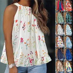 Plus size women's spring and summer fresh and fashionable halter neck off-shoulder solid color elegant urban vest suspender 。