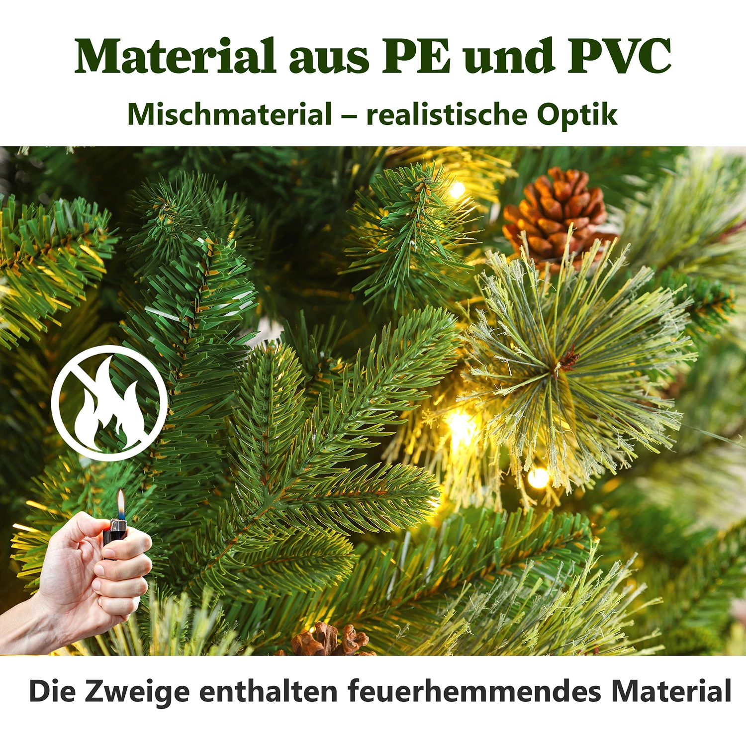 180/210/235 cm künstlicher Weihnachtsbaum PVC+PE, 1080/1400/1790 Spitzen, 210/310/410 LED-Leuchten, Holzständer, Party-Dekoration für den Innenbereich – Detail 2
