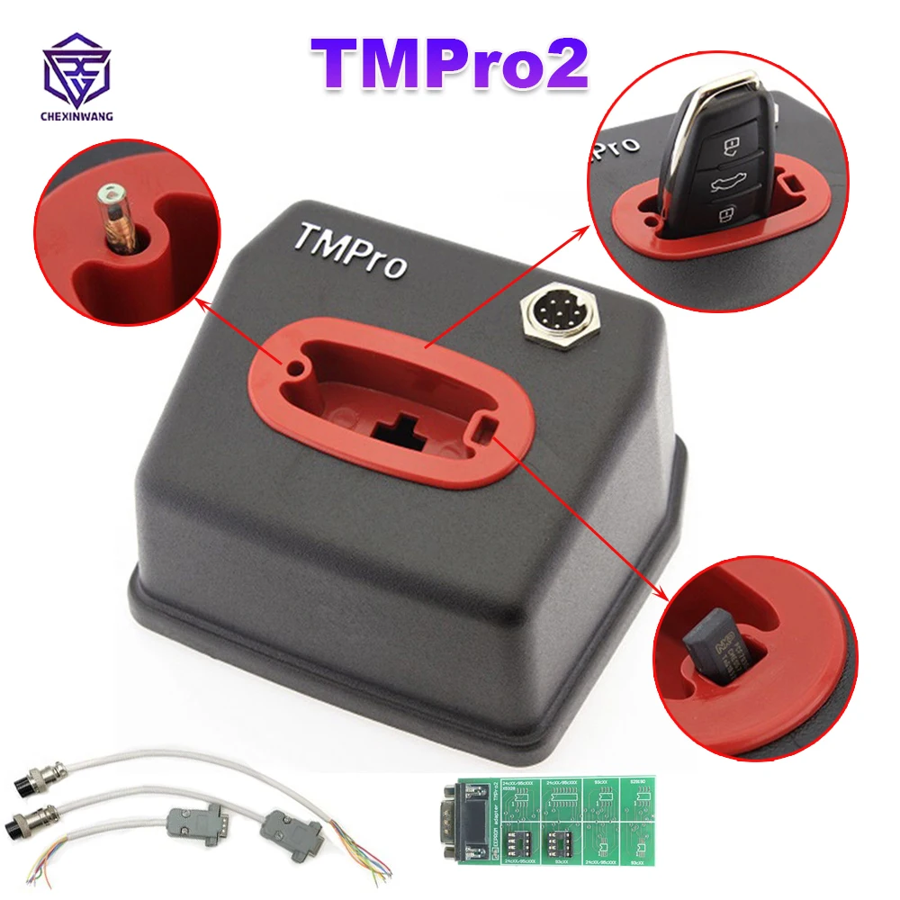 TMPro2 Original TMPro 2 Transponder Car Key Programmer PIN Code Calculator PIC Adapter+Main SW+Eeprom Adapter+Set of 2 Cable