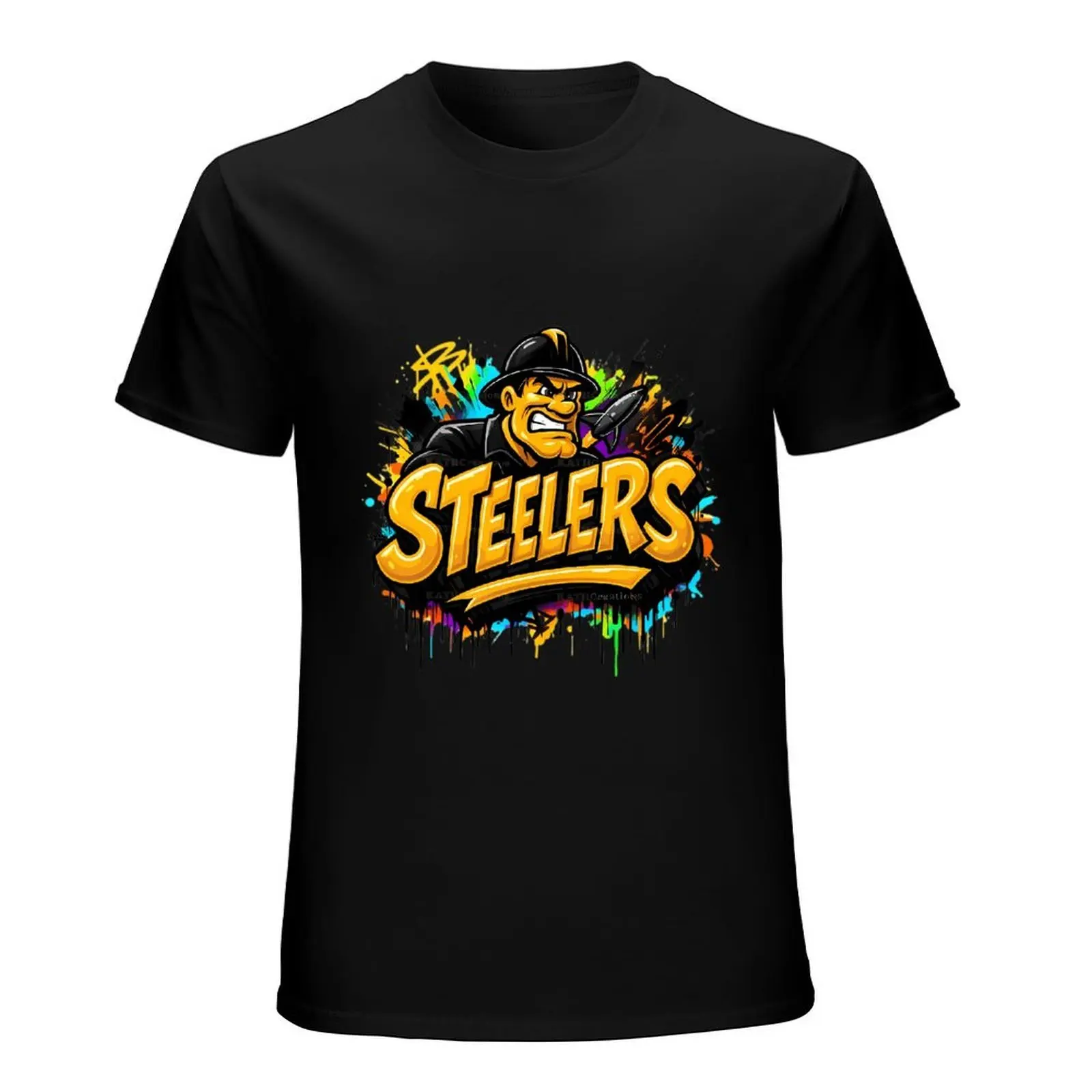 Multicolor Splash Steelers Miner Mascot Graffiti T Shirt Oversized Breathable Black Cotton Streetwear Tees