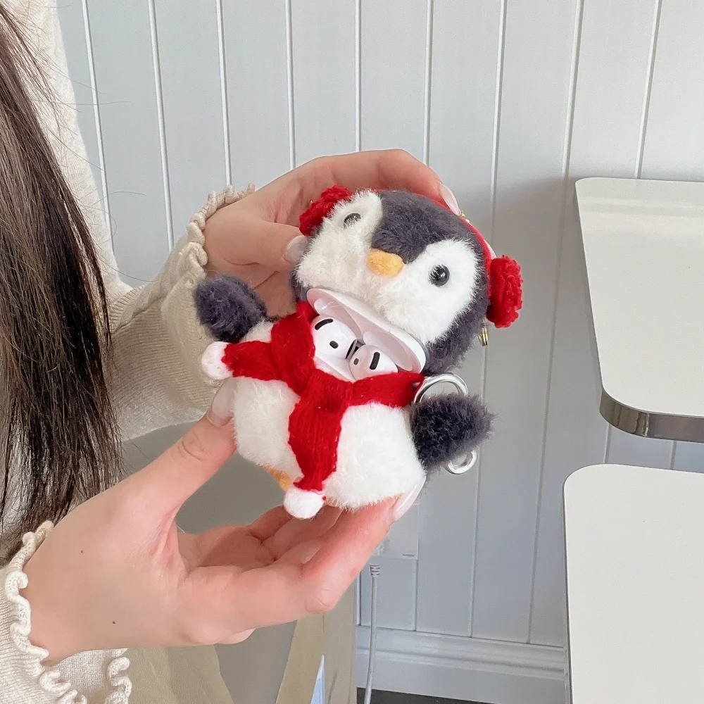 

Cute plush scarf penguin headphone protective case, suitable for AirPods 4/3/2Pro/2/3, fresh new shockproof protective case