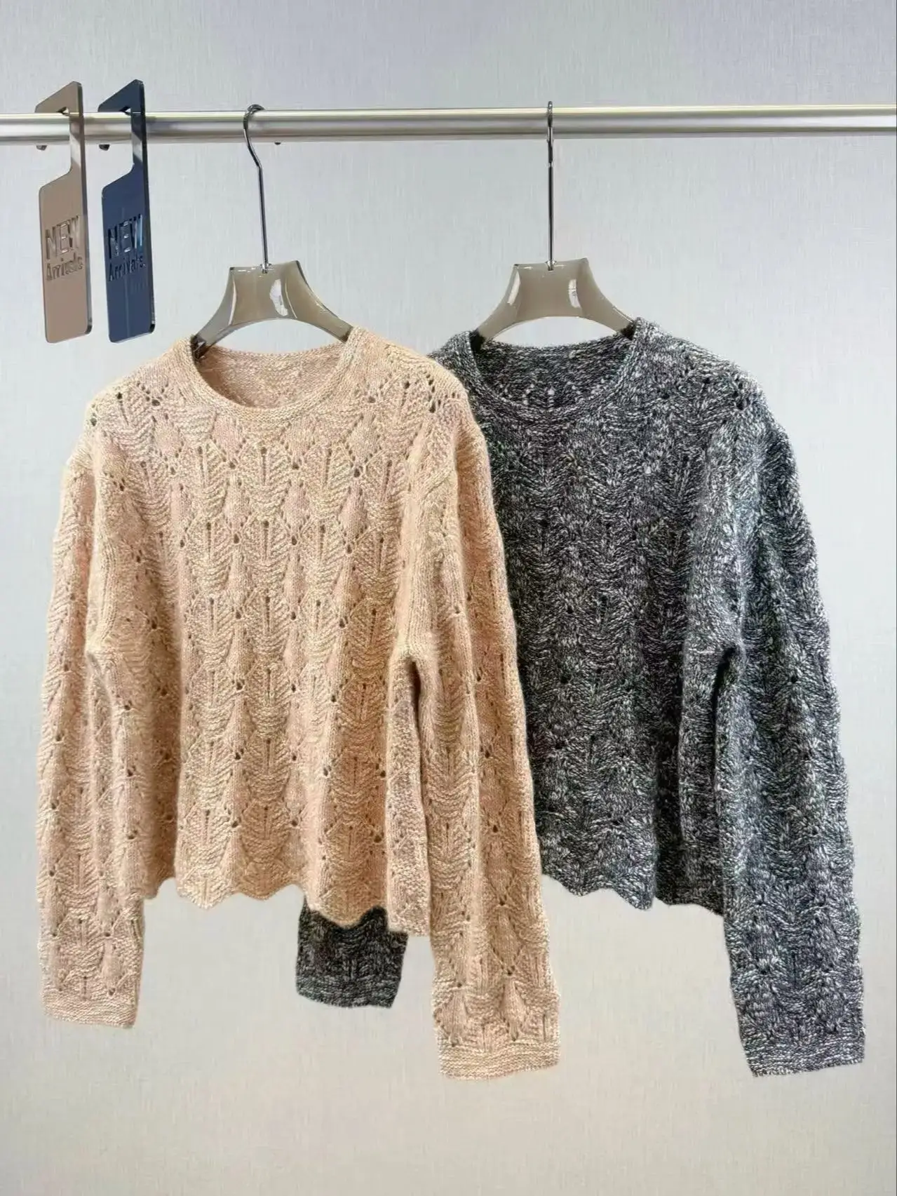 

Spring women's soft comfortable solid color woven floral lace sweater