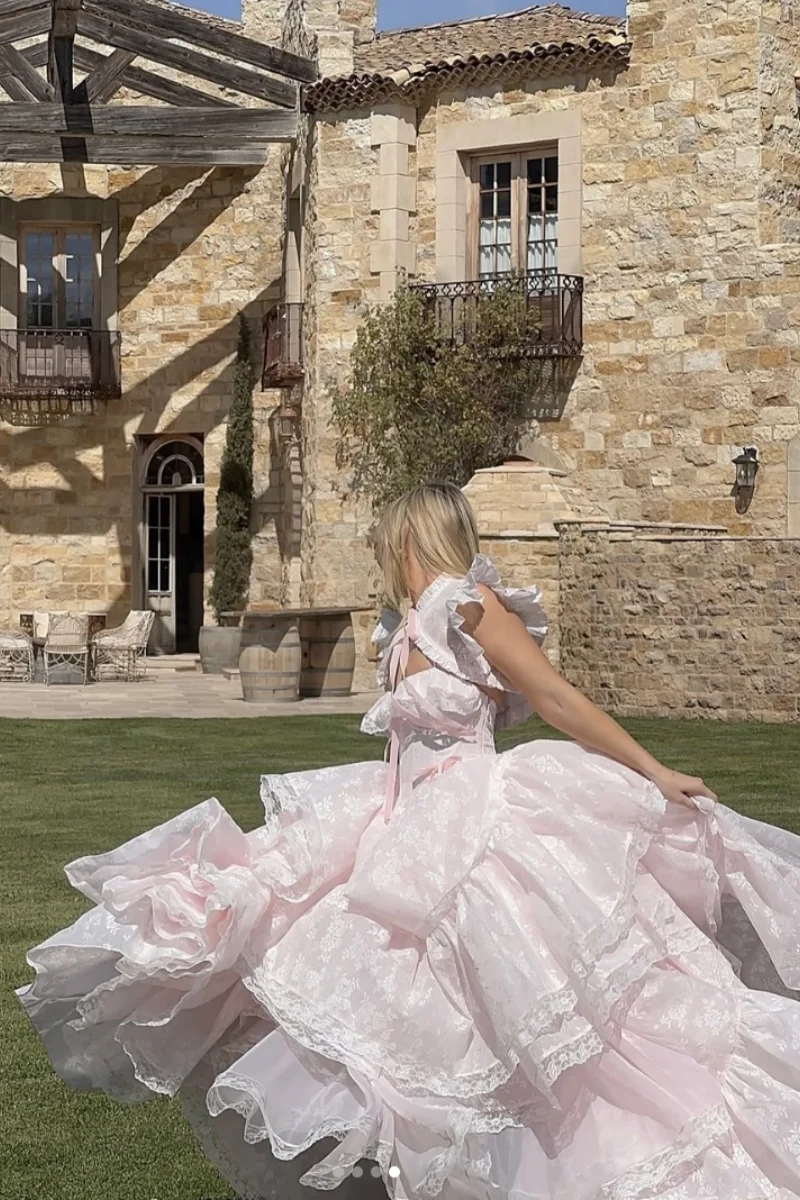 Jessica Princess Pink Evening Dresses Embroidered Organza Layering Prom Dresses A-Shape Wedding Party Dresses Customized