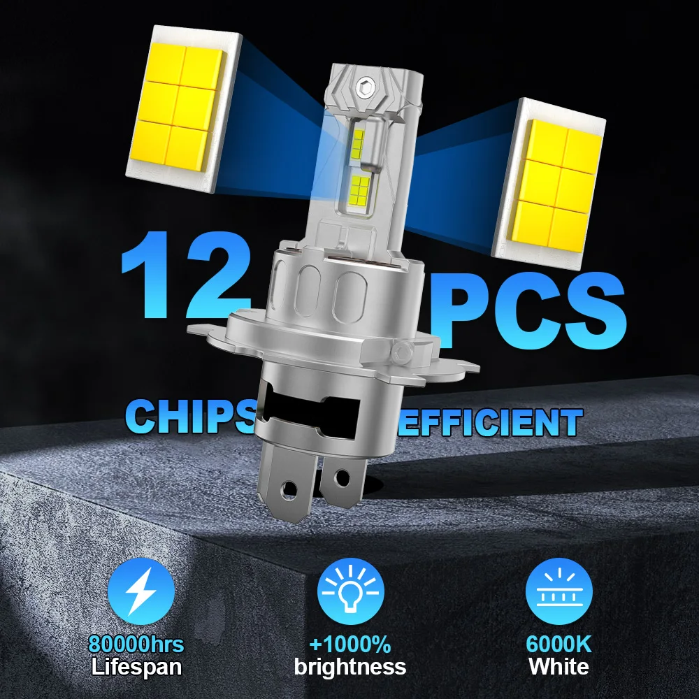 

2Pcs H4 LED Car Headlight bulbs DC12V-24V 20000LM High/low beam 3570 CSP Wireless with Fan Mini Lamp For Toyota Sienna 1998-2003