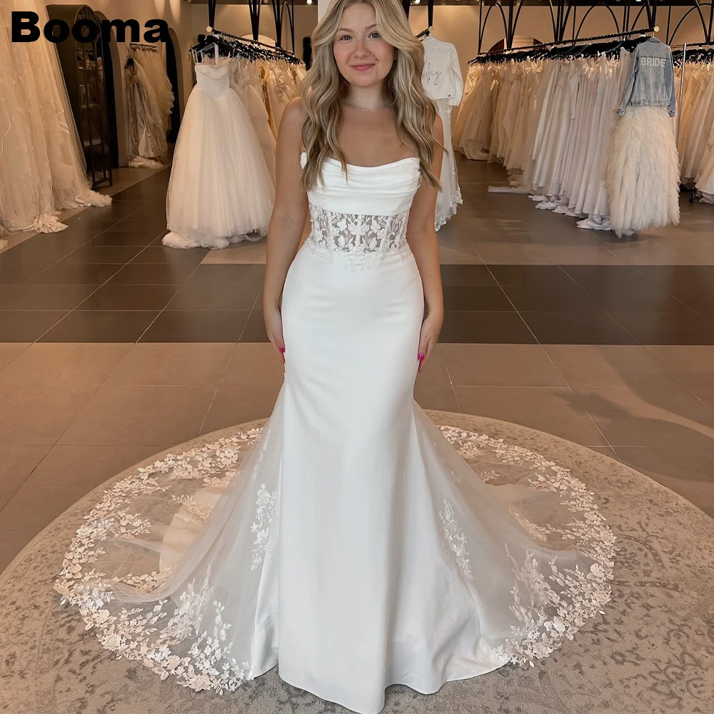 Booma Generous Mermaid Wedding Dresses Lace Brides Dress with Train Pleats Bridals Gowns Evening Dresses Customized