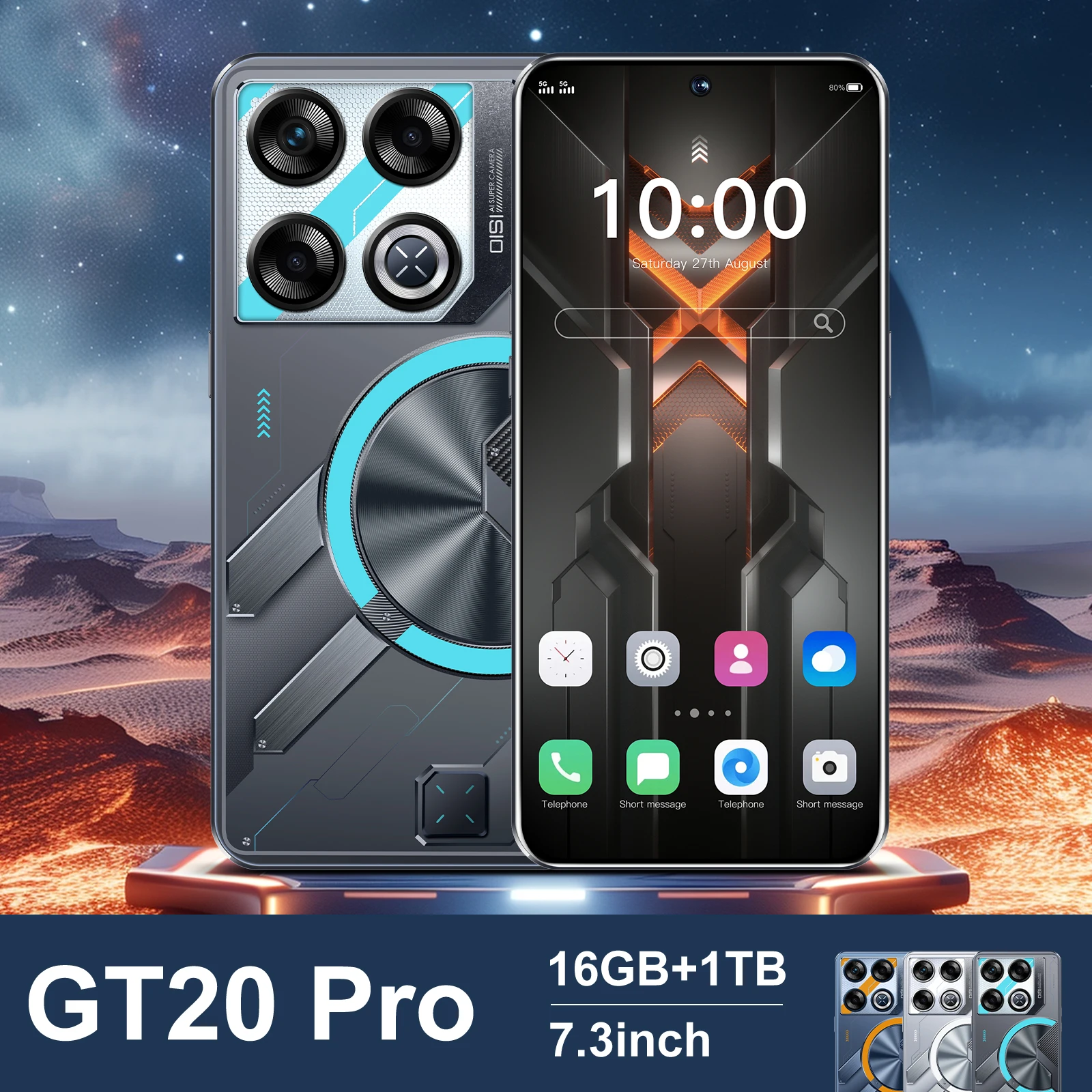 Original Mobile Phones GT20 Pro Brand New smart phone 5g 7.3inch HD Cellphones 16GB+1TB 108MP Camera Dual Sim Face Unlocked