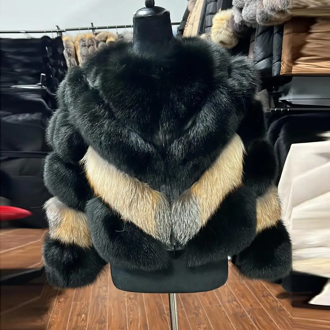 Women's Real Fox Fur Coat Round Collar High Quality Woman Natural Fox Fur Jacket Winter Fashion Short Fur Overcoats Luxury