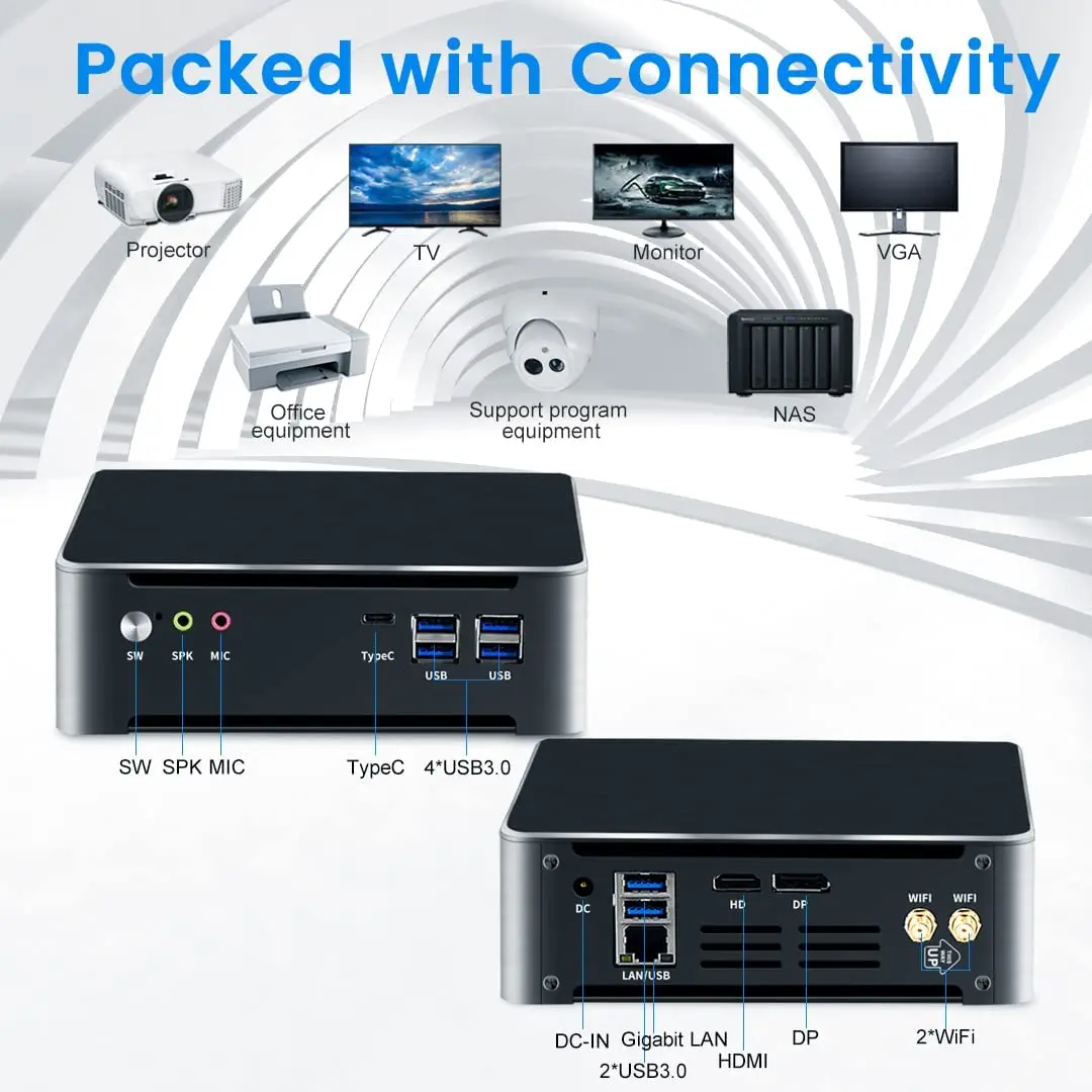 Partaker Mini PC Intel Core i7-10850H Windows 11 Linux DDR4 Gigabit Ethernet 300M WiFi DP HD-MI 4K Computer HTPC NUC