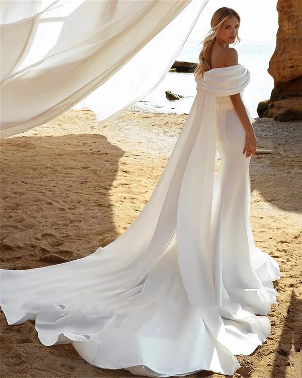 Vestido De Novia elegante De sirena con hombros descubiertos, vestido De Novia personalizado sin tirantes, pliegues elegantes, mangas cortas, Vestidos De Novia