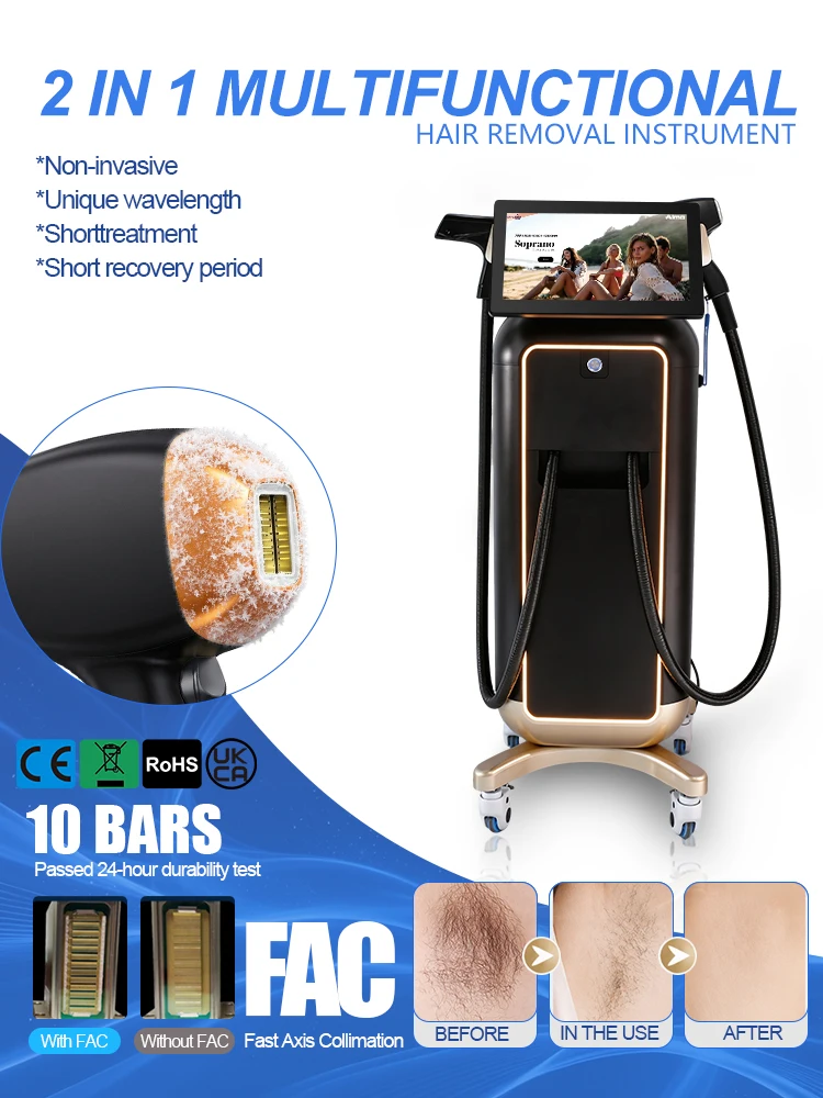 2-in-1 Multifunctional Device for Beauty Salons, Ice Cooling, Rapid Collimation FAC, 16 Bars, Hair Reduction Machine, Beauty Salon Equipment
