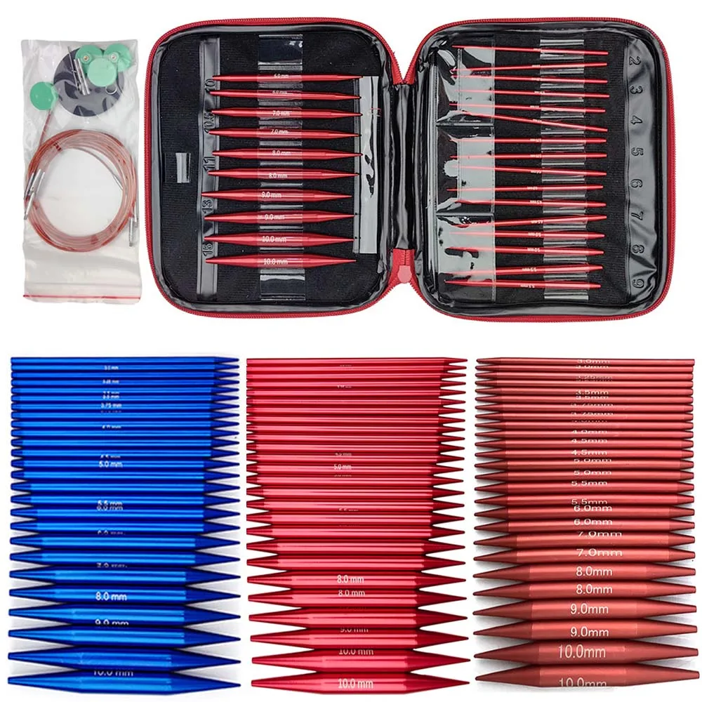 

13 Pairs Aluminum Circular Knitting Needles Set Interchangeable Crochet Hooks Weaving Yarn Knitting Craft Tools Accessories Kit