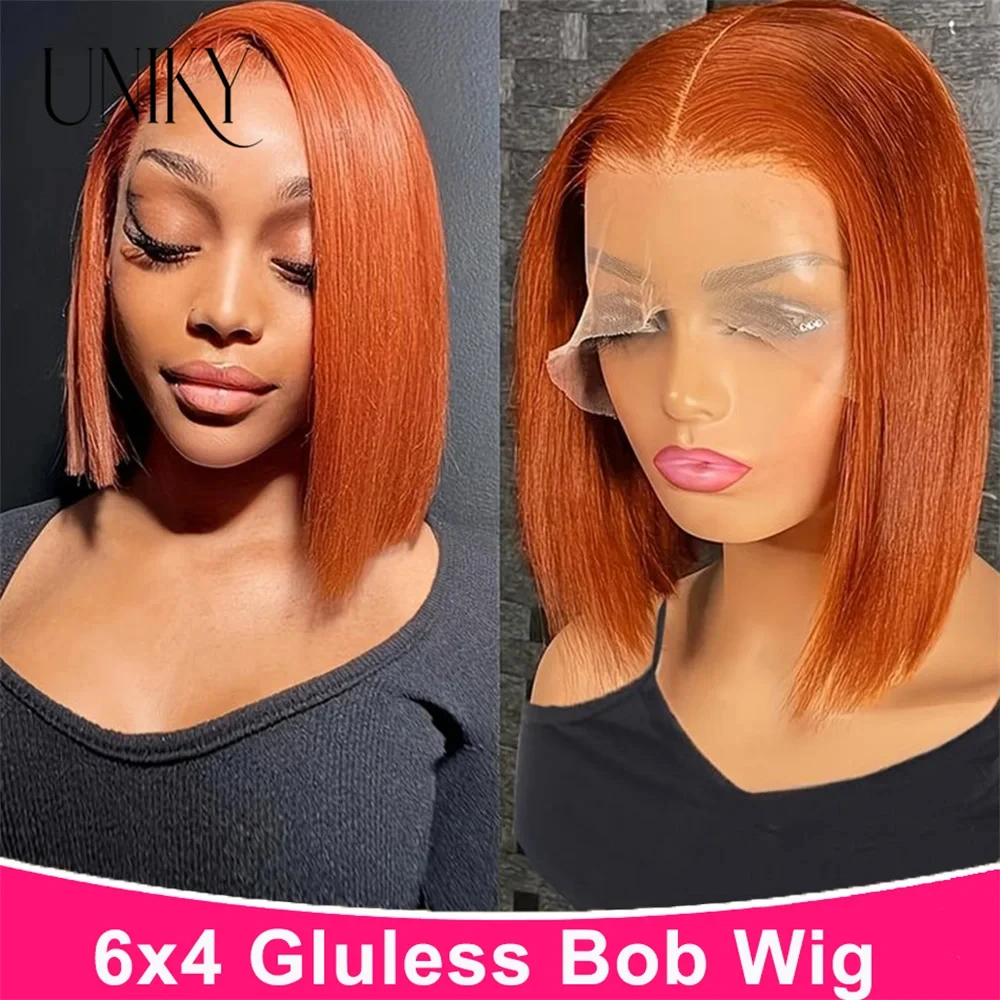 

Ginger Orange Short Bob Lace Wigs Wear And Go Bob Wigs For Women Human Hair 150% Straight Glueless Wig Ready To Go Air Wig Sale