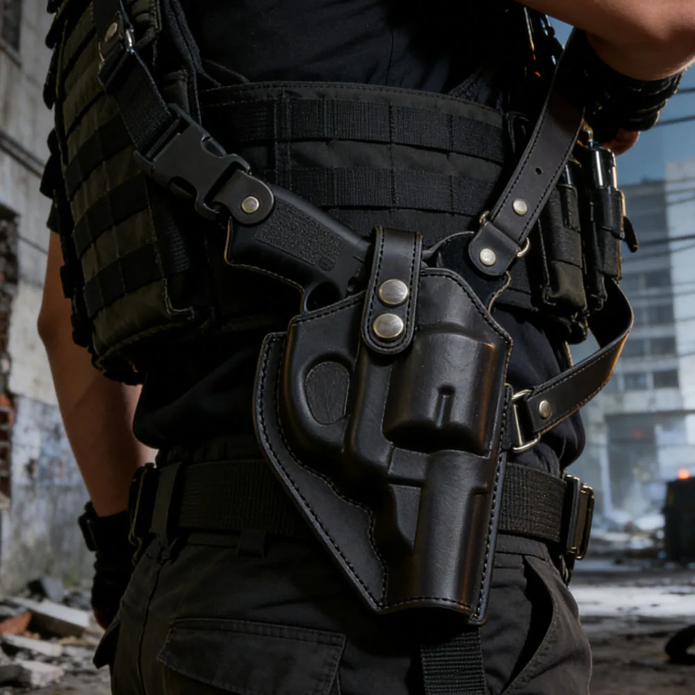 

Tactical Leather Chest Shoulder Holster Adjustable Concealed Carry Universal Chest Holster for M1917 Revolver All Similar Size