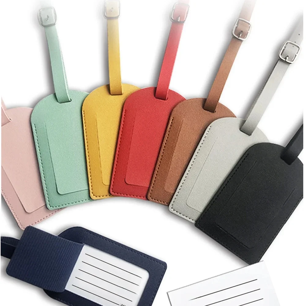 Étiquette de bagage en cuir PU pour femmes et hommes, 1 pièce, accessoires de voyage, vacances, étiquettes de valise, nom, identification, adresse, étiquettes de sac pour bagages