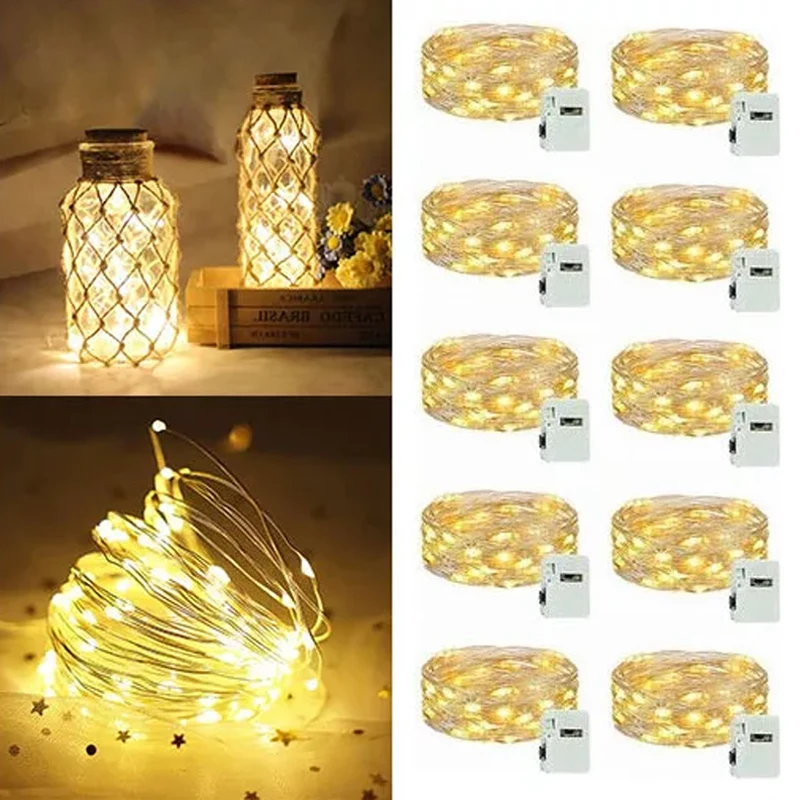 Bateria Powered String Fairy Lights com ,Fio De Cobre De Prata,Decorações De Festa De Casamento,Decoração De Natal,10pcs