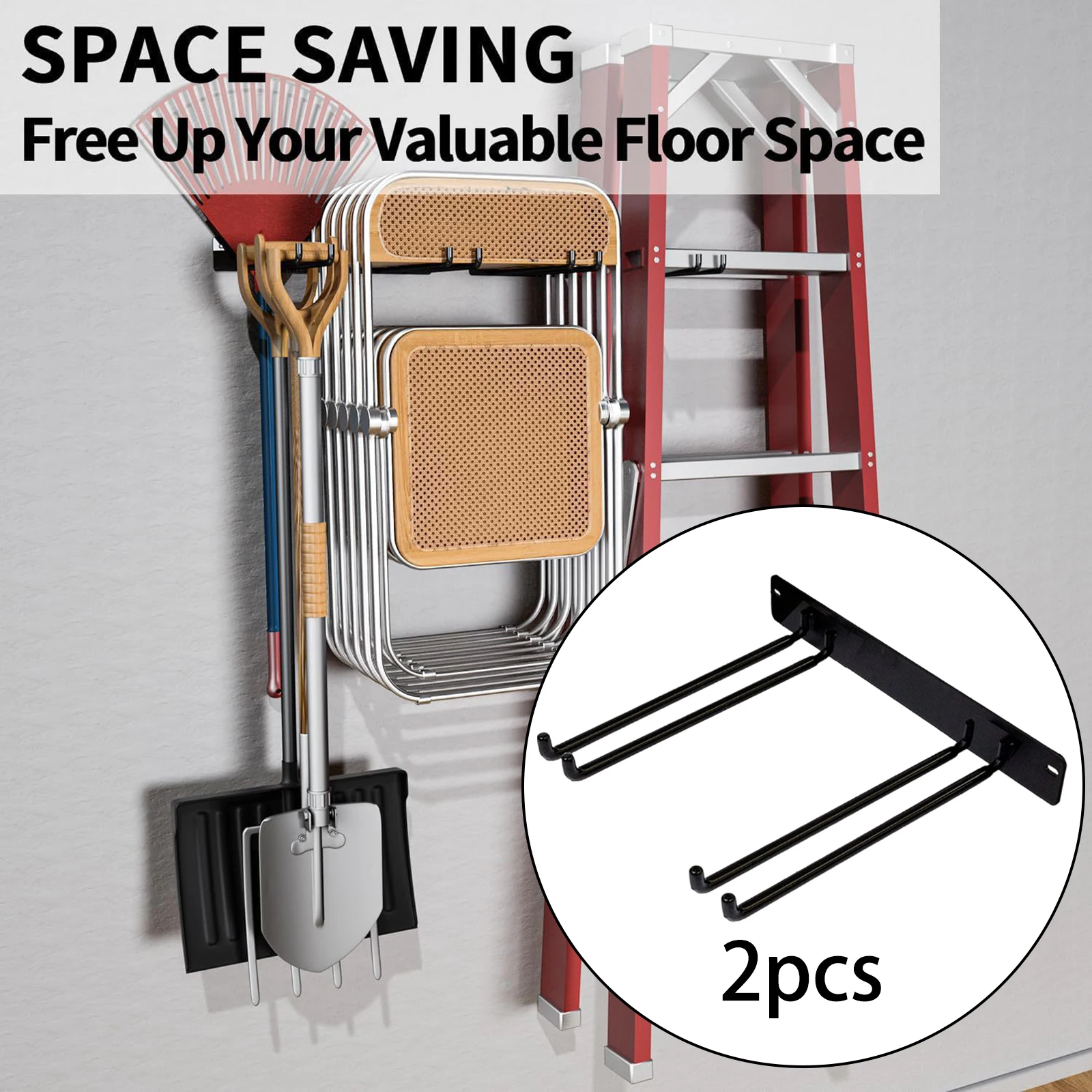 

2PC Folding Chair Rack Wall Mount Garden Tool Rack Yard Tool Organizer Hanging Decoration for Home Garage Farm Ladder Rake Mop