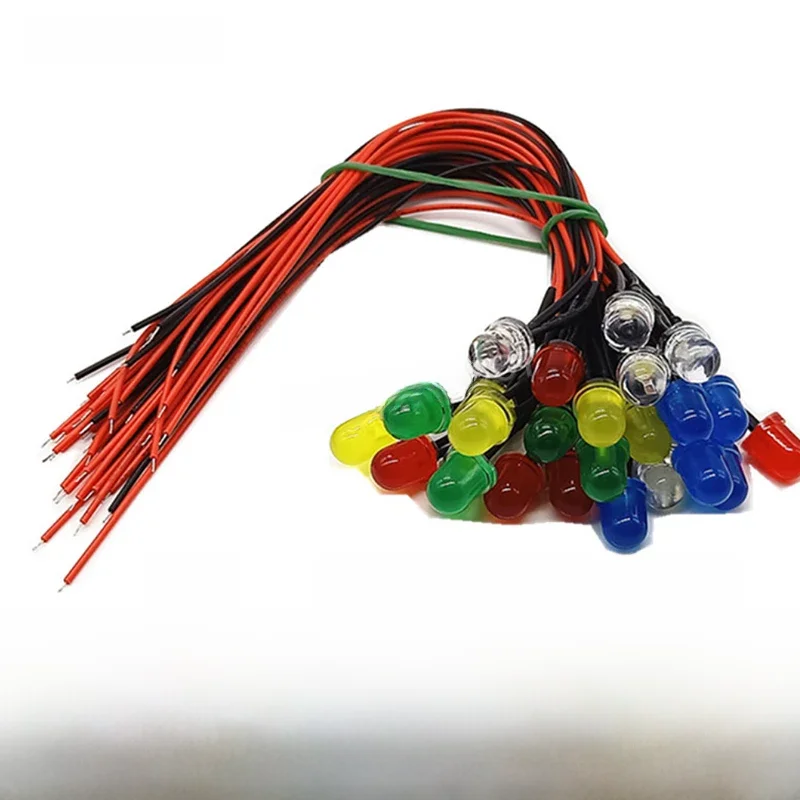 5-10 SZTUK 3mm 5mm 8mm 10mm LED 5V 20cm Wstępnie okablowana Biały Czerwony Zielony Niebieski Żółty Pomarańczowy Dioda Dekoracyjna Lampa Diody elektroluminescencyjne — zdjęcie 2
