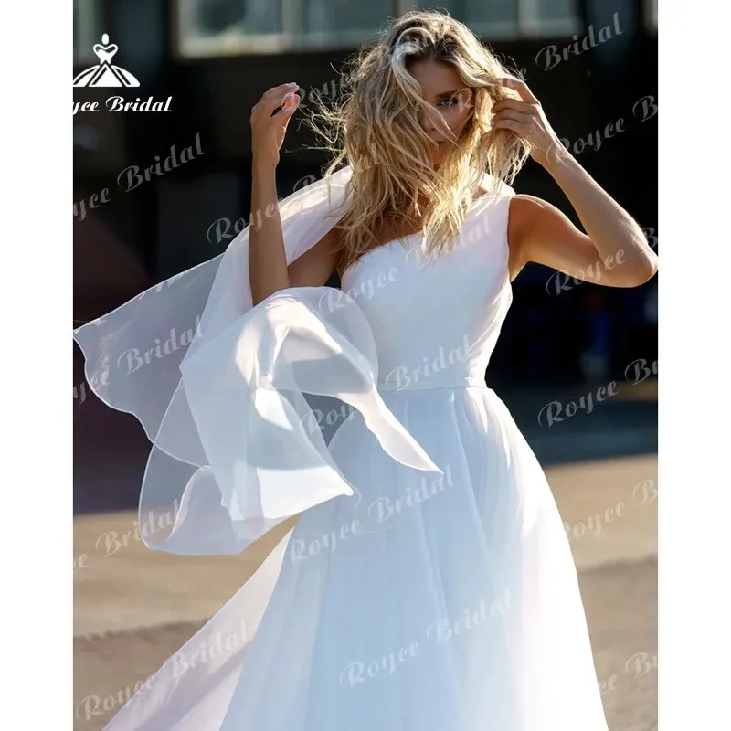 Vestido de novia plisado sin tirantes, traje bohemio de un hombro sin mangas, longitud hasta el suelo, Playa