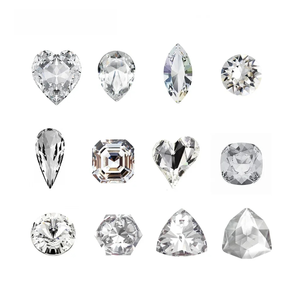 Meilleure vente de strass en cristal clair, mélange de formes et de tailles, pierres artistiques pour ongles en verre à dos pointu, décorations d'ongles brillantes