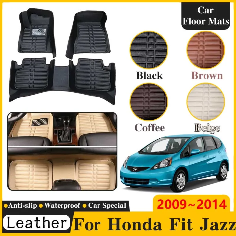 Car Leather Floor Mat For Honda Fit Jazz GE GG 2009~2014 LHD Mat Interior Spare Replacement Part Auto Accessories 2010 2011 2012