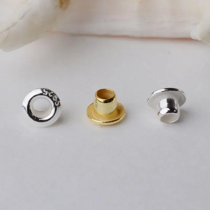 925 Sterling Silver Grommet Eyelet Rivet for Big Hole Beads, srebrne okrągłe oczka Grommets do tworzenia biżuterii DIY Akcesoria — zdjęcie 2