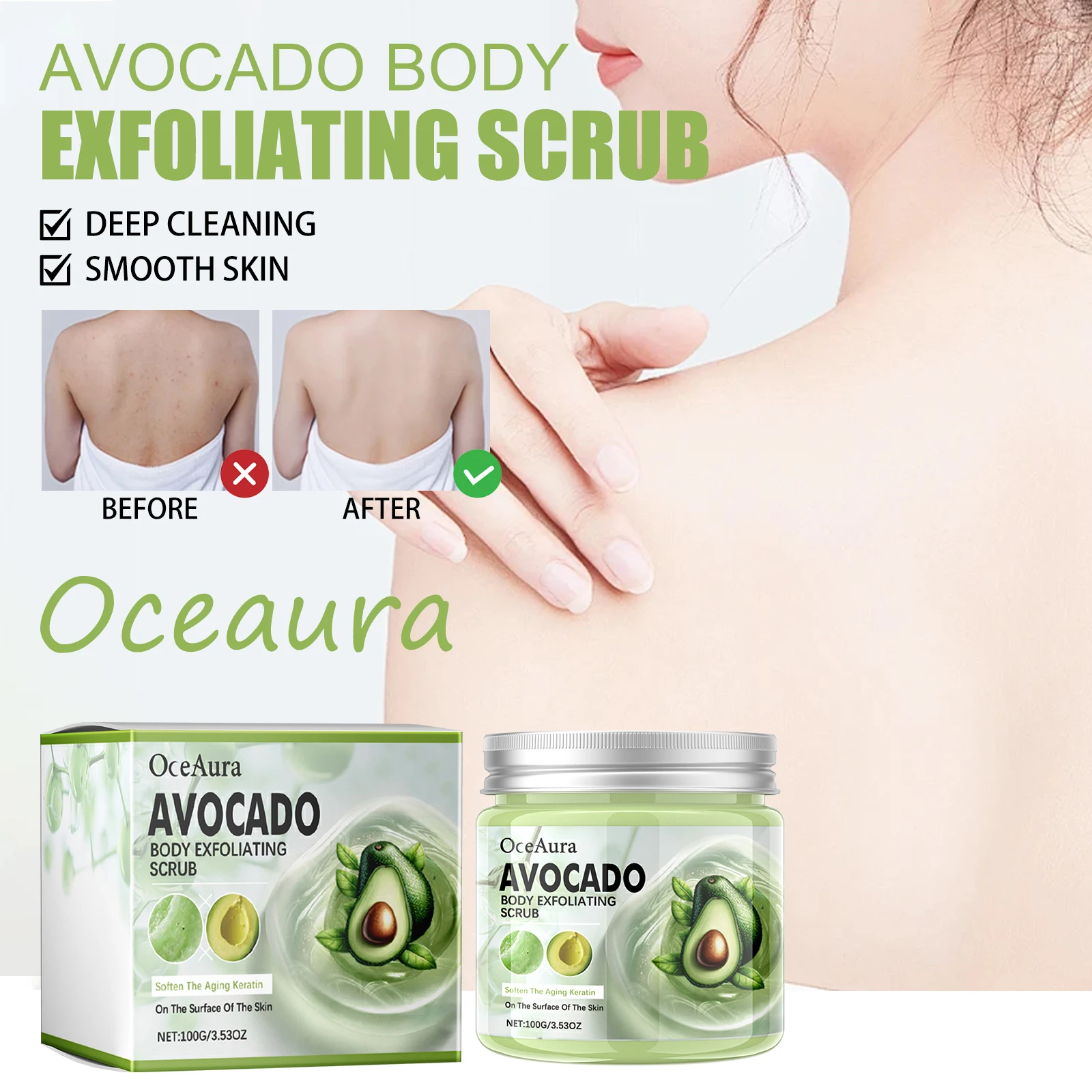 

Крем-скраб для тела Oceaura Avocado, нежная очистка пор, грязи, повышение гладкости, осветление тона кожи, натуральный крем-скраб для тела