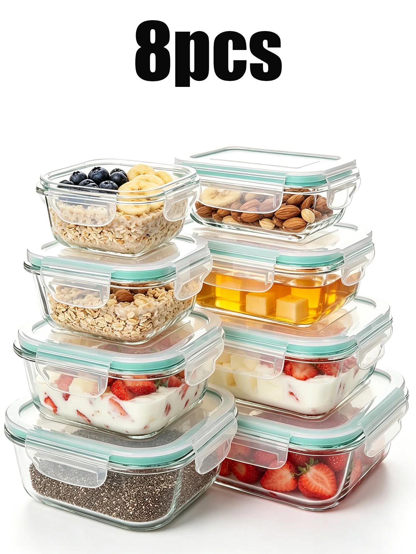 8/12 Pack Multi-capacity Glass Storage Organizer with Snap Lock Lids, Glass Food Containers Complete with Marker and Label Stickers, Stackable Vessels for Household Dry Food Arrangement, School Lunch Prep and Outdoor Picnic Organization