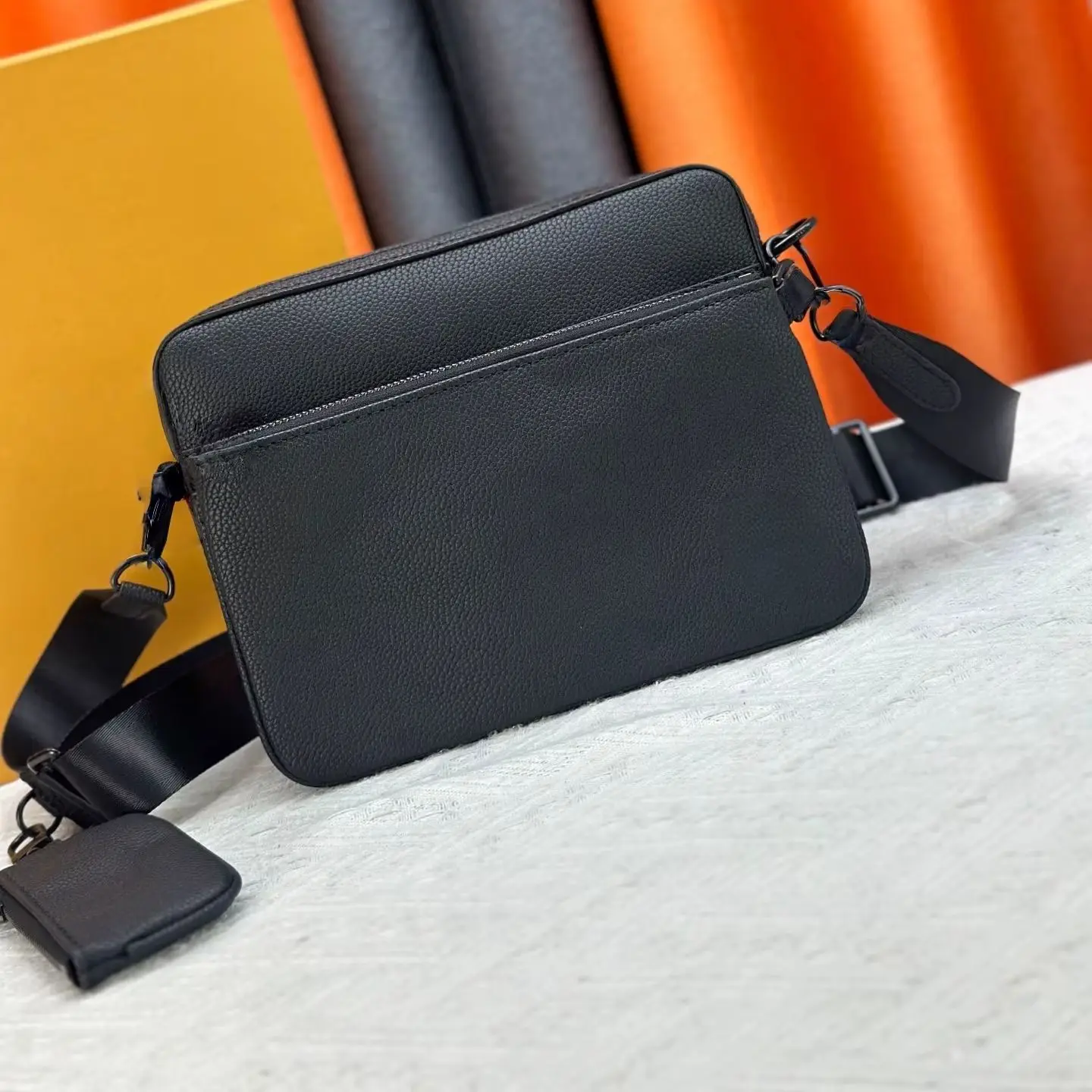 

2025 New Three Piece Set 25 18.5 7cm Lychee Grain Cow Leather Small Coin Purse Detachable and Adjustable Shoulder Crossbody Bag