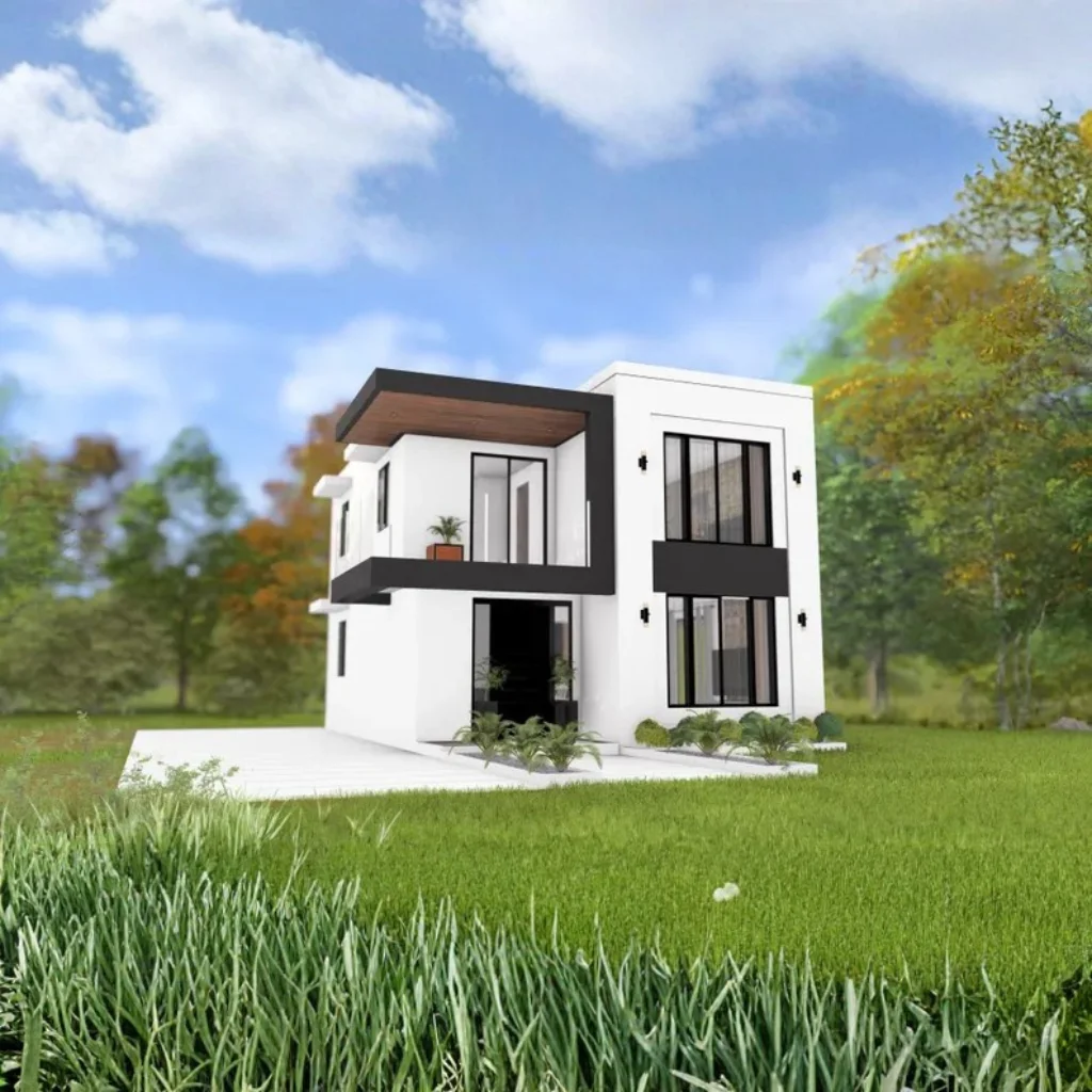 مخطط منزل حديث مقاس 7 × 9 م (مخططات مطبوعة) 2 سرير 1 حمام 126 مربع |   تصميم منزلي صغير بطابقين |   الرسومات المعمارية