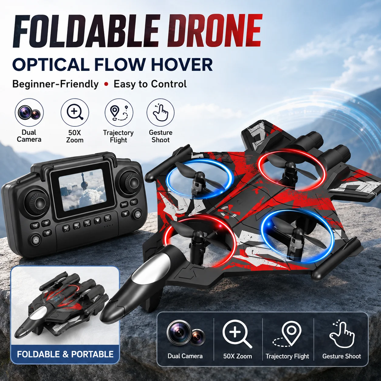 Drone Rc Fighter Jet - RC-gevechtsvliegtuigdrone met luchtfotografie-lens, real-time weergave van