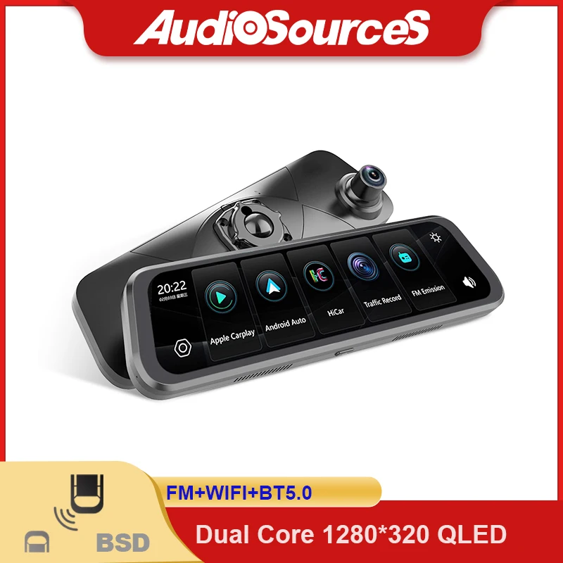 Streaming telecamera per specchietto retrovisore schermo da 9.66 pollici con sistema Wireless CarPlay Android Auto BSD per Auto Tesla Model 3/X/ Y/S