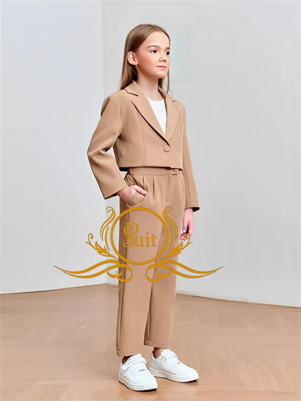 Girl's Suit Two Piece Outfit Solid Color One Button Front Long Sleeve Blazer and Pants Set 2-16 Years Old