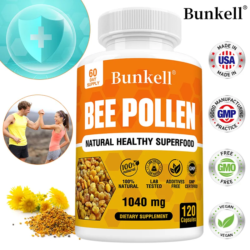 Natural Bee Pollen Capsules1040mg, Antioxidant, Relieves Joint Pain and Stiffness, Energy, Digestive & Immune Wellness Support